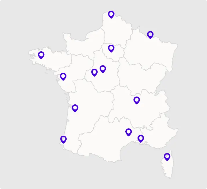 carte de la france avec l'emplacement des magasins
